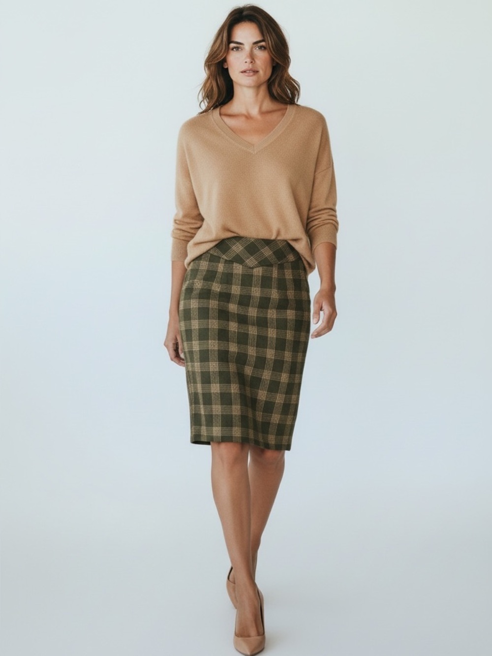 Banana Republic Wool Pencil Skirt Tartan Plaid Brown Tan Size 0